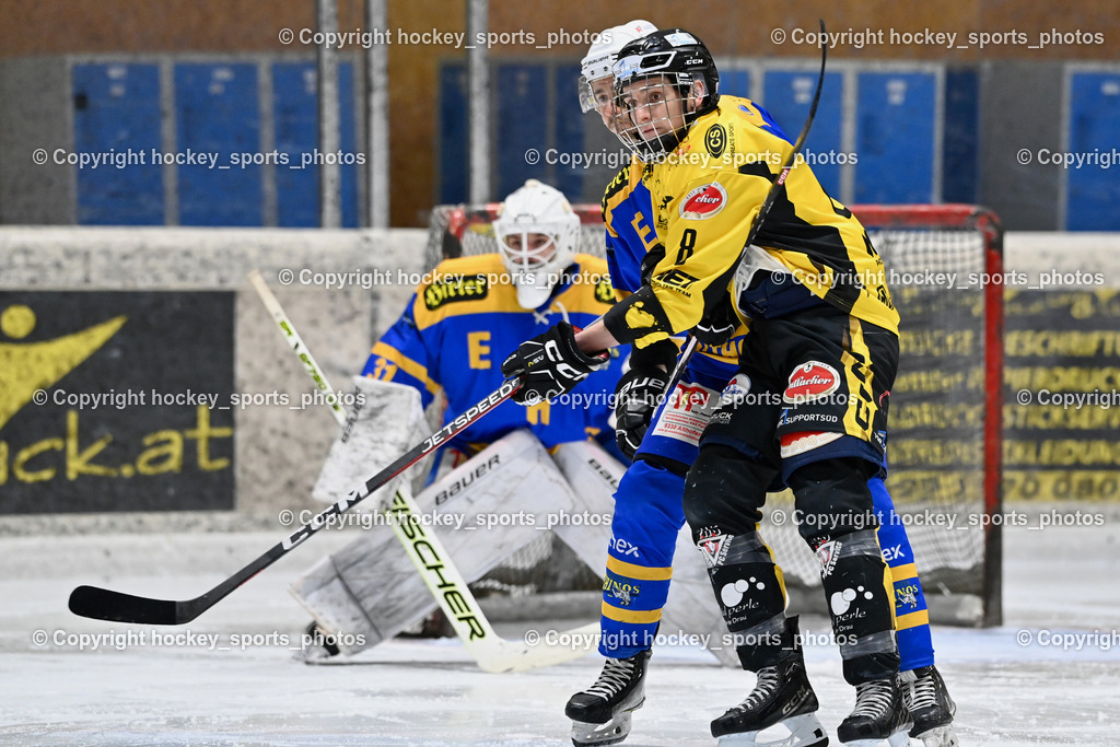 EC MET PHOTOVOLTAIK HORNETS SPITTAL vs. EHC Althofen  | #8 Komar Luca EC Hornets Spittal, #89 Herrnegger Lucas 1. EHC ALTHOFEN, EC MET PHOTOVOLTAIK HORNETS SPITTAL vs. EHC Althofen , EC MET PHOTOVOLTAIK HORNETS SPITTAL vs. EHC Althofen  am 25.01.2025 in Villach (Stadthalle Villach), Austria, (Photo by Bernd Stefan)