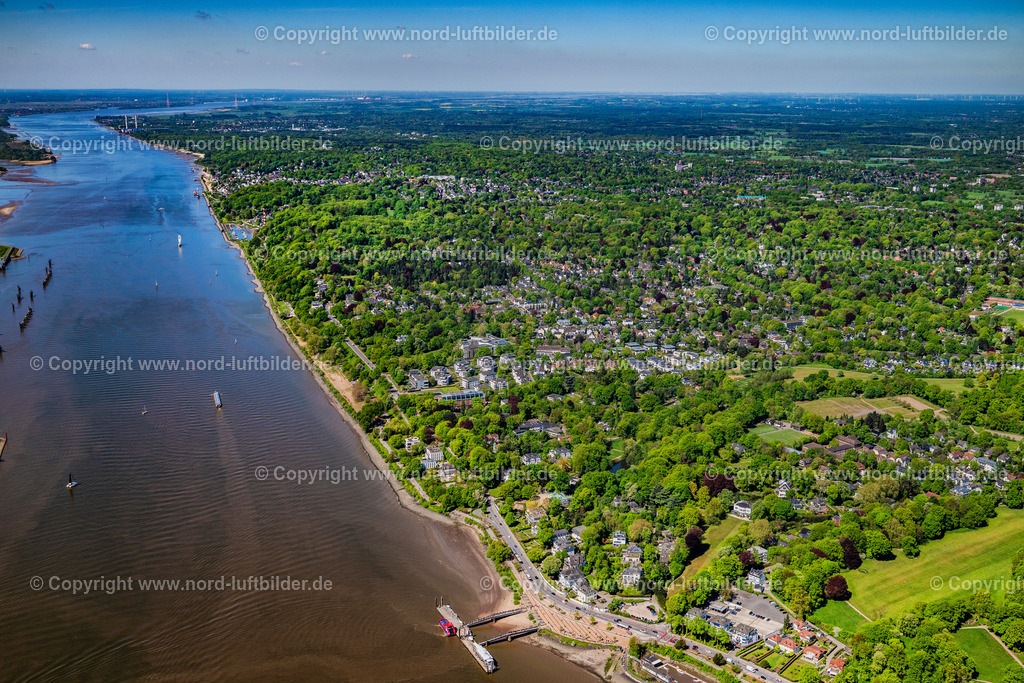 Hamburg_Nienstedten_ELS_5380010525 | HAMBURG 01.05.2025 Ortskern am Uferbereich des Elbe - Flußverlaufes im Ortsteil Nienstedten in Hamburg, Deutschland. // Village on the banks of the area Elbe - river course in the district Nienstedten in Hamburg, Germany. Foto: Martin Elsen