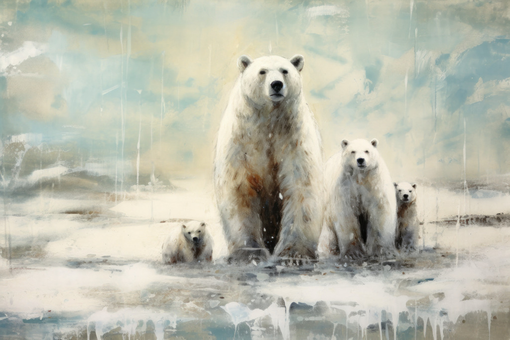 2308001 - Eisbärenfamilie | Bestellen Sie dieses digitale Gemälde von Eisbären in einer Polarlandschaft als hochwertigen Kunstruck auf Leinwand, Acrylglas, Alu-Dibond oder als Poster.