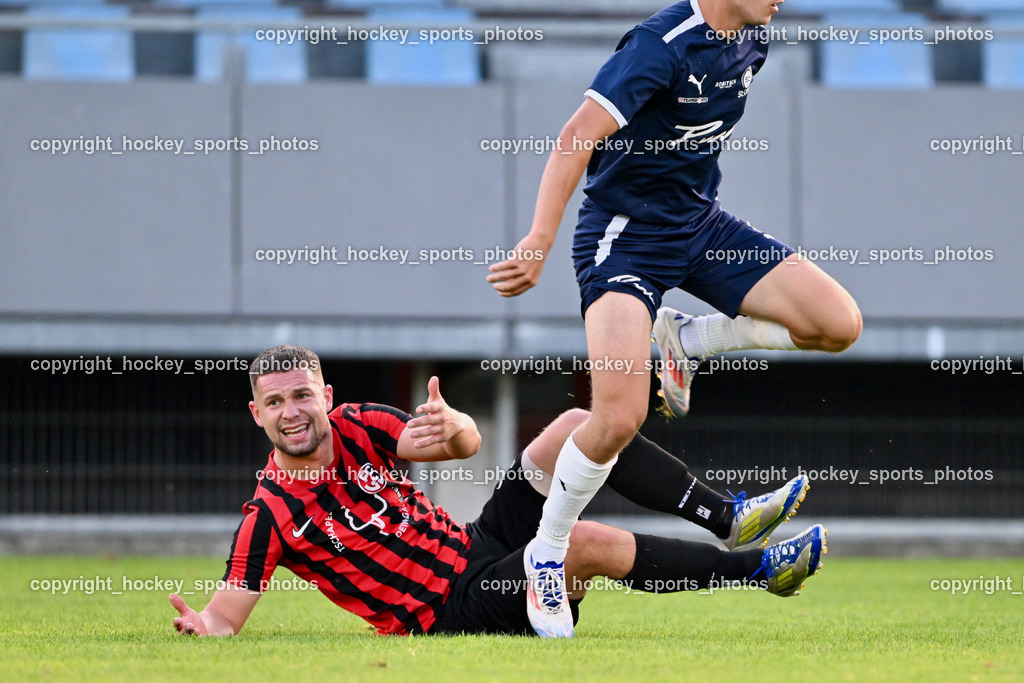 SC St. Veit vs. FC Nussdorf Debant | #2 Philipp Straganz FC Nussdorf Debant, #6 Julian Hufnagl SC St. Veit, SC St. Veit vs. FC Nussdorf Debant, SC St. Veit vs. FC Nussdorf Debant am 22.08.2025 in St. Veit an der Glan (Jacques Lemans Arena), Austria, (Photo by Bernd Stefan)