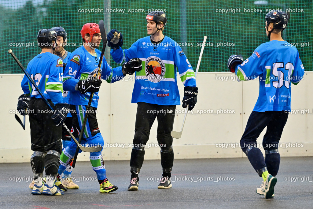 VAS Ballhockey Villach vs. ASKÖ Villach Ballhockey | Jubel ASKÖ Villach Mannschaft, #12 Malli Nicolas, #24 Petrik Benjamin, #9 Wieltschnig Paolo, #53 Nindler Elias, VAS Ballhockey Villach vs. ASKÖ Villach Ballhockey, VAS Ballhockey Villach vs. ASKÖ Villach Ballhockey am 28.05.2025 in Villach (Alpen Arena ), Austria, (Photo by Bernd Stefan)