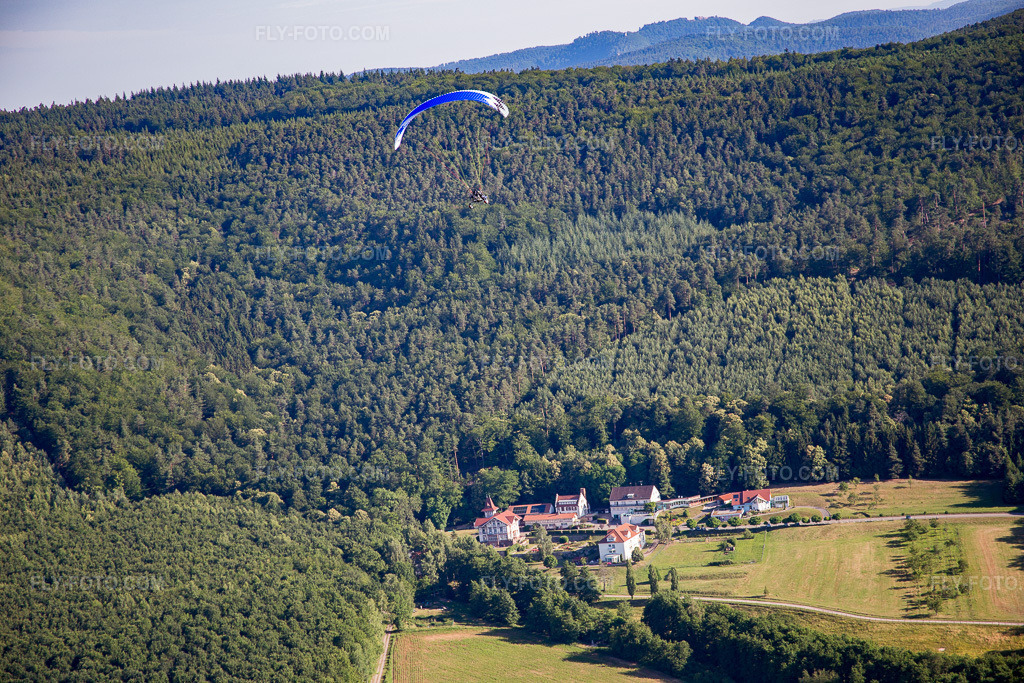 Aerial view: Marienbronn in Lobsann in the state Bas-Rhin, France. – Photo: IMG_082975.jpg taken on 06/26/2015 by Werner Riehm/FLY-FOTO.com – Resolution of the original: 5472 x 3648 px