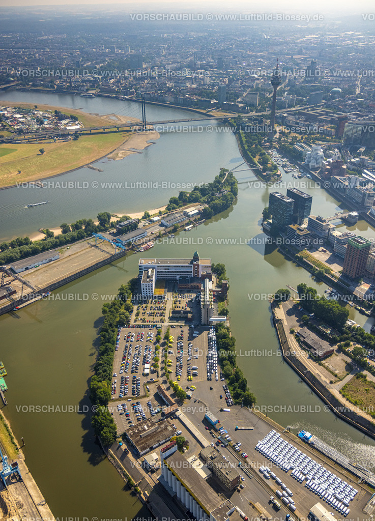 Duesseldorf220700858 | Luftbild, Medienhafen, Plange Mühle Klinikgebäude sowie Büro- und Wohngebäude, Hafen, Düsseldorf, Rheinland, Nordrhein-Westfalen, Deutschland