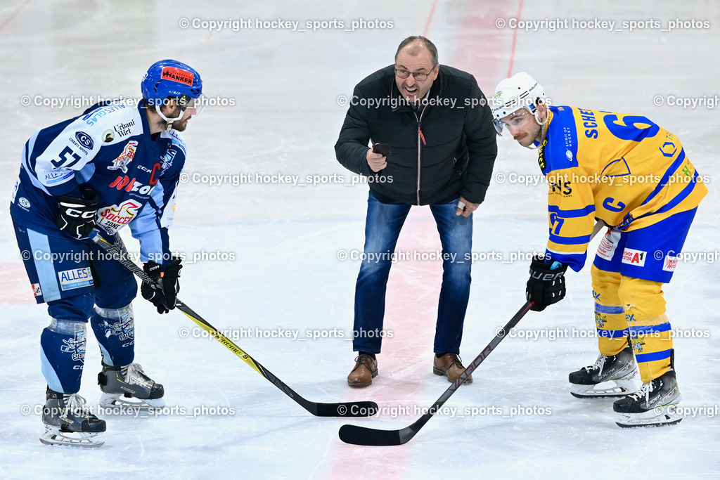 ESC Steindorf vs. EHC Althofen | #57 Wilfan Franz ESC Steindorf, Bürgermeister Steindorf Georg Kavalar, #67 Schettina Kevin EHC Althofen, ESC Steindorf vs. EHC Althofen, ESC Steindorf vs. EHC Alhofen am 03.03.2024 in Steindorf (Ossiachersee Halle), Austria, (Photo by Bernd Stefan)