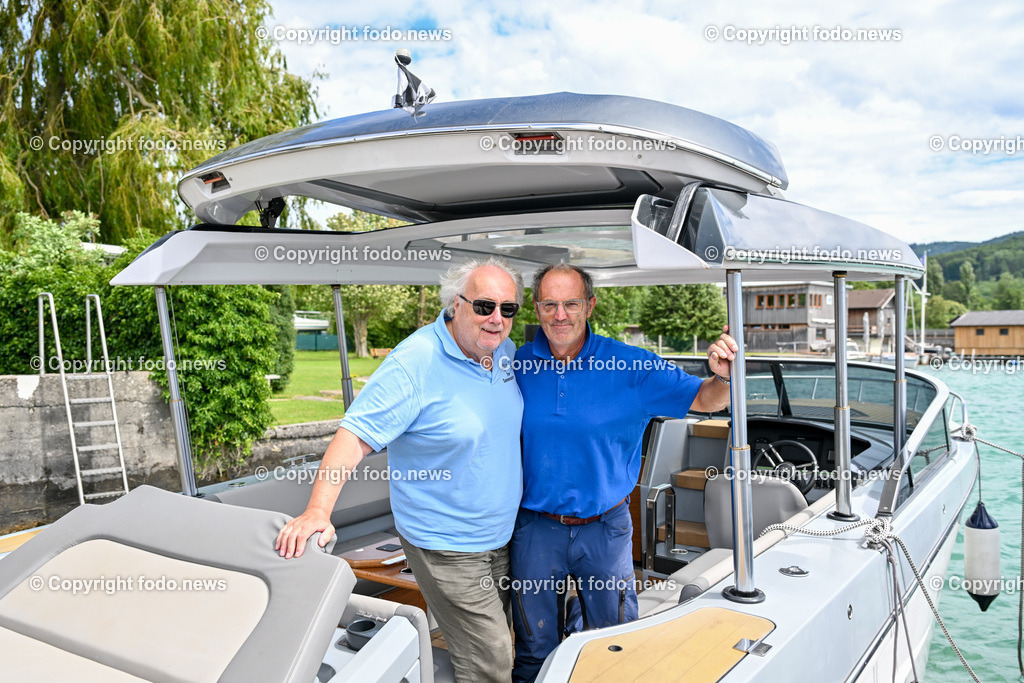 Franz Mittendorfer_ MYCS_ Boote_ 04.07.2024-10 | 04.07.2024, Schoerfling am Attersee, AUT, Boote Mittendorfer, MYCS, im Bild Alfred Duesing (Mitglied des Vorstandes voestalpine Stahl GmbH a.D.), Franz Mittendorfer (Bootbauer)