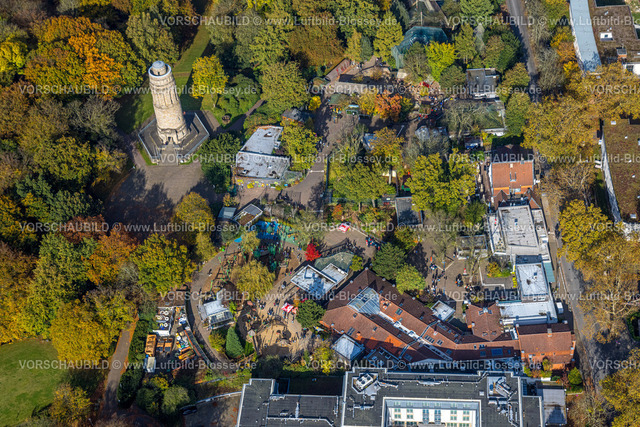 Bochum241016506 | Luftbild, Stadtpark und Tierpark Zoo mit Bismarcksturm, herbstliche Bäume, Grumme, Bochum, Ruhrgebiet, Nordrhein-Westfalen, Deutschland