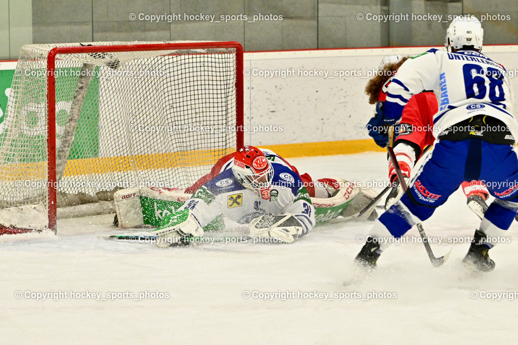 ESV Ferlach vs. UECR Eisbären Huben | #31 Sicher Michael UECR EISBÄREN HUBEN, #9 Steiner Markus ESV Ferlach, #68 Unterlercher Martin UECR EISBÄREN HUBEN, ESV Ferlach vs. UECR Eisbären Huben, ESV Ferlach vs. UECR Eisbären Huben am 31.10.2025 in Ferlach (HTC Eishalle Ferlach), Austria, (Photo by Bernd Stefan)