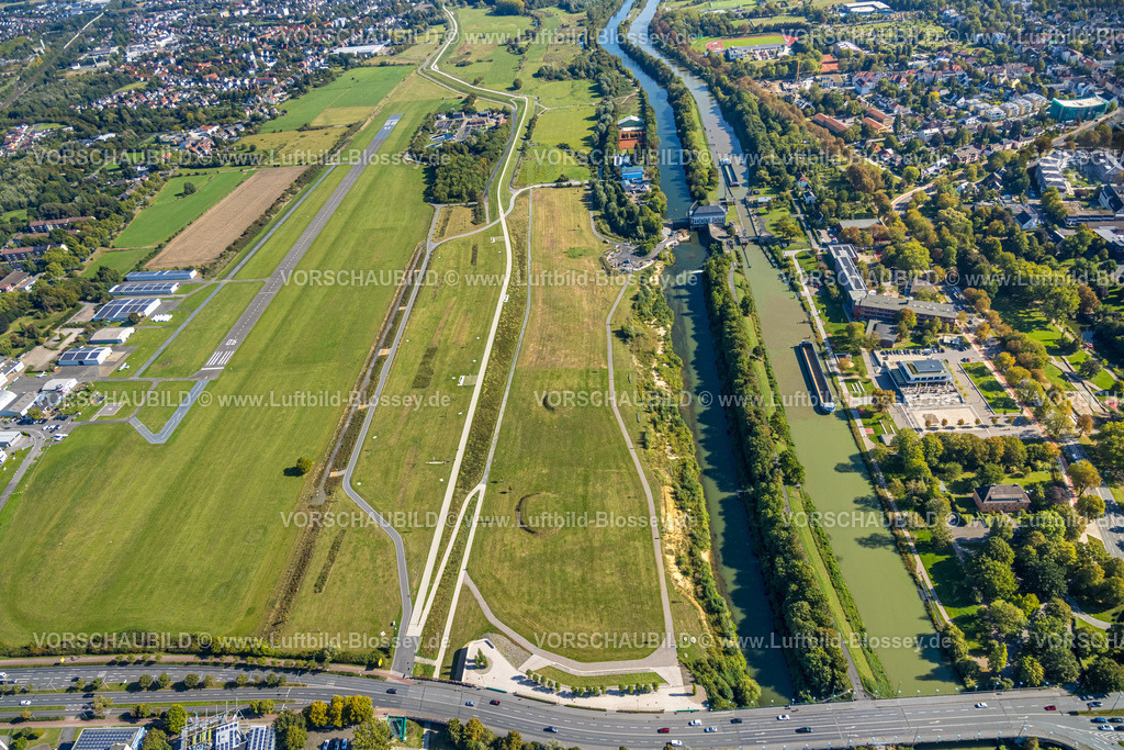 Hamm250901873 | Luftbild, Flugplattz Hamm-Lippewiesen und Erlebensraum am Datteln-Hamm-Kanal und Fluss Lippe, Kläranlage Hamm Mattenbeckeund Schleuse Hamm, Stadtbezirk Heessen, Hamm, Ruhrgebiet, Nordrhein-Westfalen, Deutschland