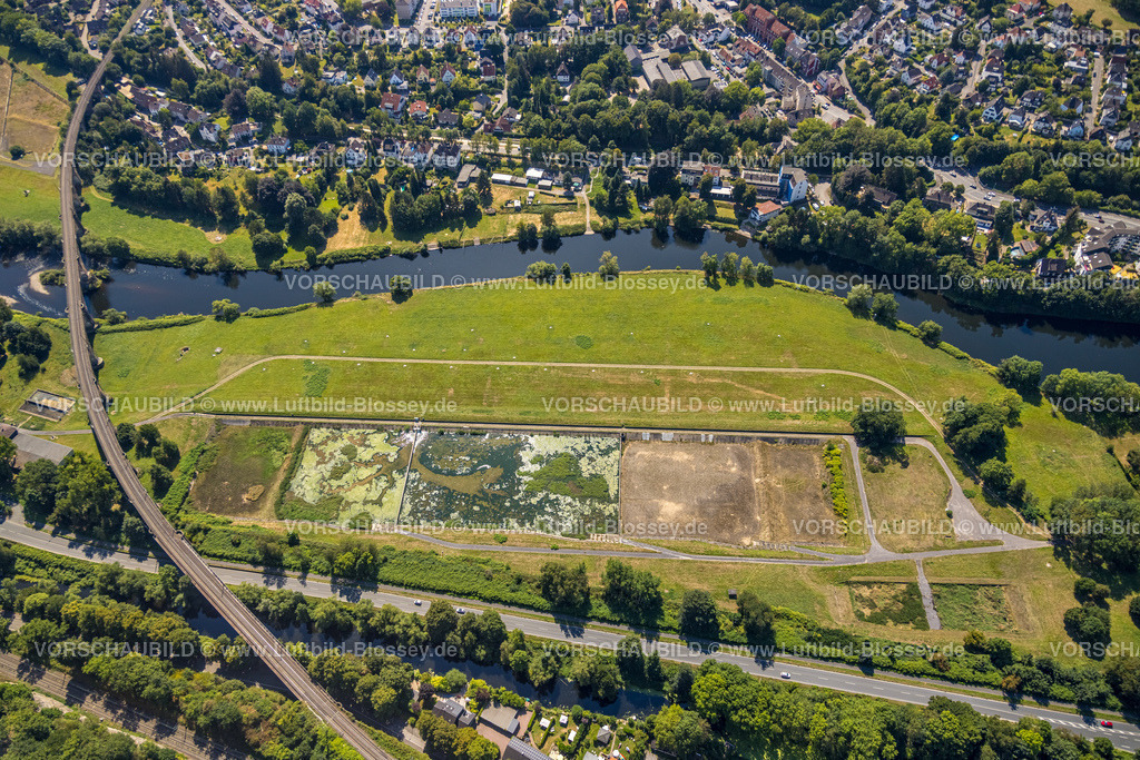 Witten220808883 | Luftbild, Fluss Ruhr mit Gewinnungsanlage Apfelweide, Ruhrviadukt Witten, Witten, Ruhrgebiet, Nordrhein-Westfalen, Deutschland