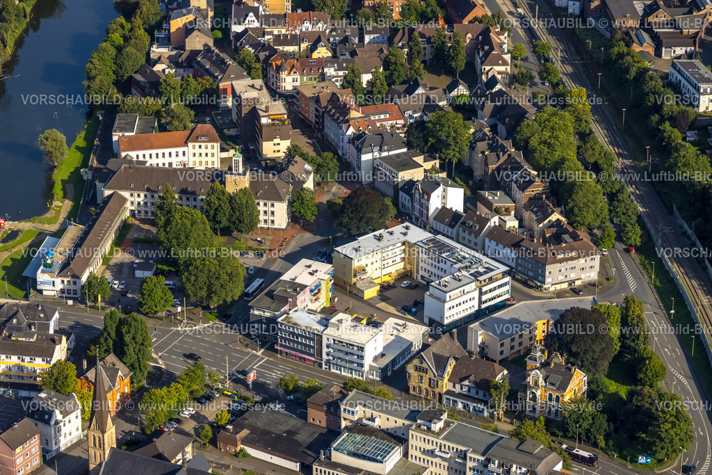 Hagen230902841 | Luftbild, Geschäftshäuser und Banken an der Grünrockstraße und Preinstraße, Hohenlimburg, Hagen, Ruhrgebiet, Nordrhein-Westfalen, Deutschland