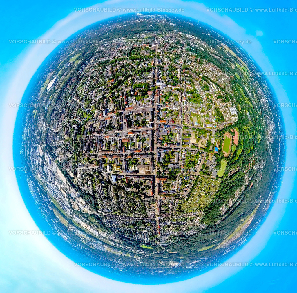Gelsenkirchen240890574Erle_CrangerStrasse | Luftbild, Wohngebiet Ortsteil Erle, Canger Straße, Erdkugel, Fisheye Aufnahme, Fischaugen Aufnahme, 360 Grad Aufnahme, tiny world, little planet, fisheye Bild, Erle, Gelsenkirchen, Ruhrgebiet, Nordrhein-Westfalen, Deutschland
