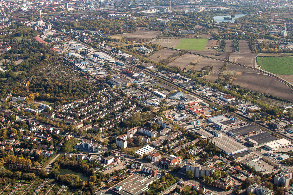 Luftbild: Gewerbegebiet und Firmenansiedlung Industriestraße am Rhein im Ortsteil Friesenheim in Ludwigshafen im Bundesland Rheinland-Pfalz in Deutschland. Foto: IMG_21792.jpg vom 09.10.2009 durch Werner Riehm/FLY-FOTO.de