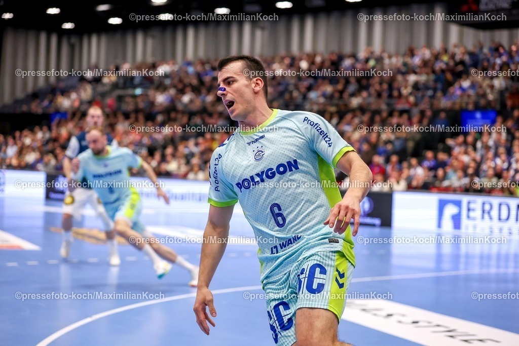 BHC02042601086 | 02.04.2026, Handball, HBL, Bergischer HC - VfL Gummersbach, Mitsubishi Electric HALLE Düsseldorf: Milos Vujovic (VfL Gummersbach #06) jubelnd 