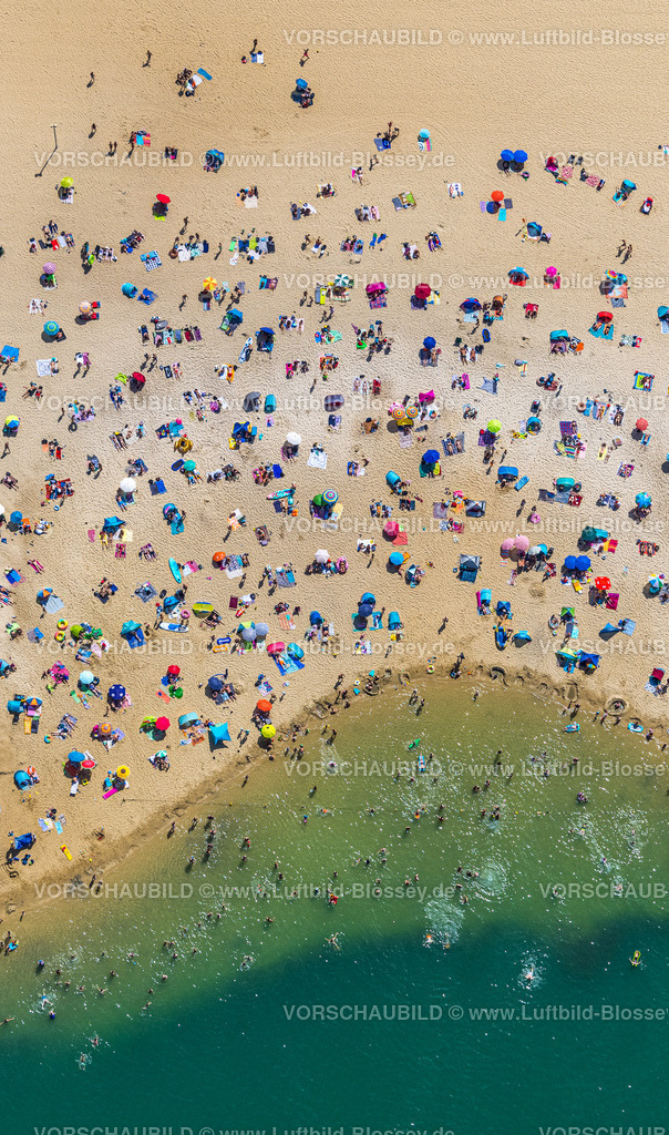 Haltern220800247-2 | Luftbild Badende im Silbersee Haltern bei Sythen, Ansturm auf das türkisfarbene Wasser bei über 30 Grad,  Lehmbraken, Haltern am See, Ruhrgebiet, Nordrhein-Westfalen, Deutschland