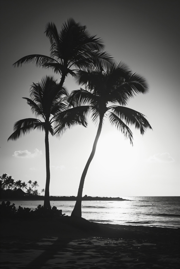 2412032 - Palmen in schwarzweiss | Palmen am Meer im Stil einer Schwarzweißfotografie.