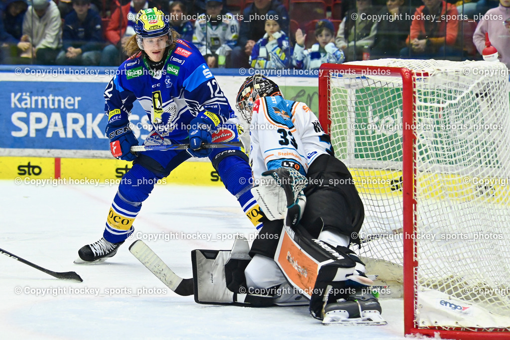 EC IDM Wärmepumpen VSV vs. STEINBACH BLACK WINGS LINZ | #12 Pearson Chase EC VSV, #33 Höneckl Thomas BLACK WINGS LINZ, EC IDM Wärmepumpen VSV vs. STEINBACH BLACK WINGS LINZ, EC IDM Wärmepumpen VSV vs. STEINBACH BLACK WINGS LINZ am 25.10.2024 in Villach (Stadthalle Villach), Austria, (Photo by Bernd Stefan)