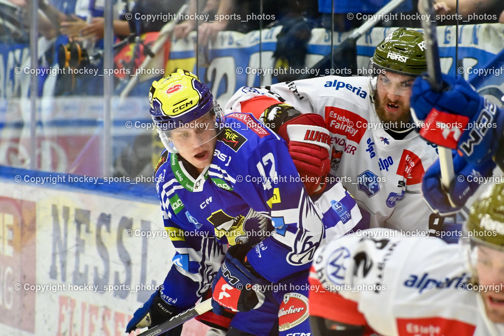 EC IDM Wärmepumpen VSV vs. HC Bozen 19.9.2023 | #42 LANZINGER Benjamin,  #90 Di Perna Dylan,  win2day icehockeyleague, EC IDM Wärmepumpen - HC Bozen  am 19.09.2023 in Villach (Stadhalle Villach), Austria, (Photo by Bernd Stefan)