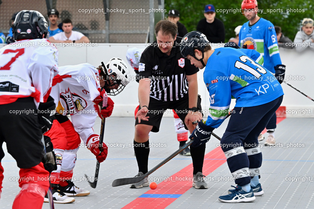 SV ASKÖ Ballhockey Villach vs. Ultras Spittal | #25 Desenbekowitsch Nico HSC Zwa, Eicher Herbert Referee, #13 Scharf Nikolas SV ASKÖ Ballhockey, SV ASKÖ Ballhockey Villach vs. Ultras Spittal, SV ASKÖ Ballhockey Villach vs. Ultras Spittal am 10.05.2026 in Villach (Alpen Arena ), Austria, (Photo by Bernd Stefan)