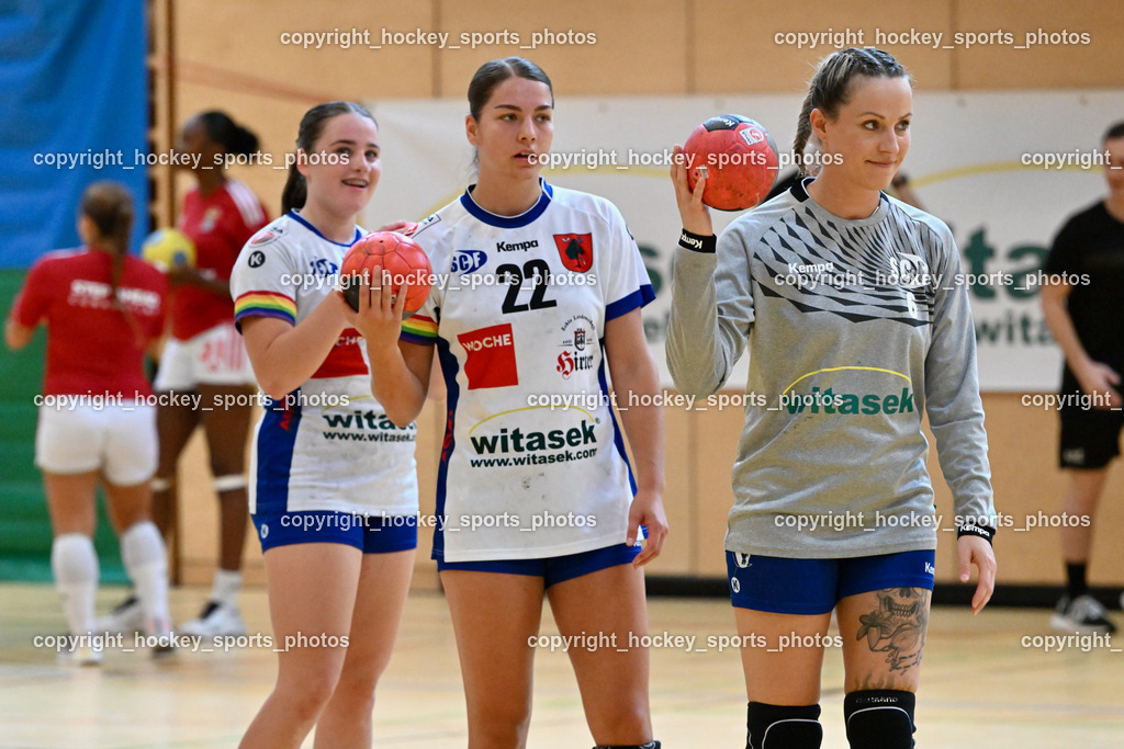 SC Ferlach vs. Sport Lisboa Benfica 30.9.2023 | #6 KAVALAR Anna-Maria SC Ferlach, #22 MARKSTEINER Adriana SC Ferlach, SC Ferlach vs. Sport Lisboa Benfica 30.9.2023, SC Ferlach vs. Sport Lisboa Benfica am 30.09.2023 in Ferlach (Ballspielhalle Ferlach), Austria, (Photo by Bernd Stefan)