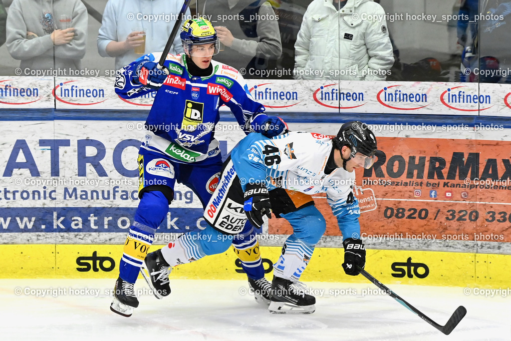 EC IDM WÄRMEPUMPEN VSV vs. Steinbach Black Wings Linz | #78 Felix Maxa EC VSV, #46 Niklas Andre Würschl Black Wings Linz, EC IDM WÄRMEPUMPEN VSV vs. Steinbach Black Wings Linz, EC IDM WÄRMEPUMPEN VSV vs. Steinbach Black Wings Linz am 04.03.2026 in Villach (Stadthalle Villach), Austria, (Photo by Bernd Stefan)