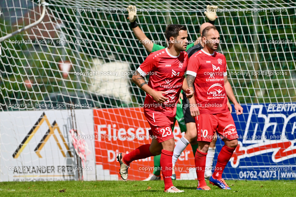 SV Rothentuhurn vs. URC Thal Assling | #23 Marco Moser SV Rothenthurn, #20 Andreas Allmayer SV Rothenthurn, SV Rothentuhurn vs. URC Thal Assling, SV Rothentuhurn vs. URC Thal Assling am 15.09.2024 in Rothenthurn (Sportplatz Rothenthurn), Austria, (Photo by Bernd Stefan)