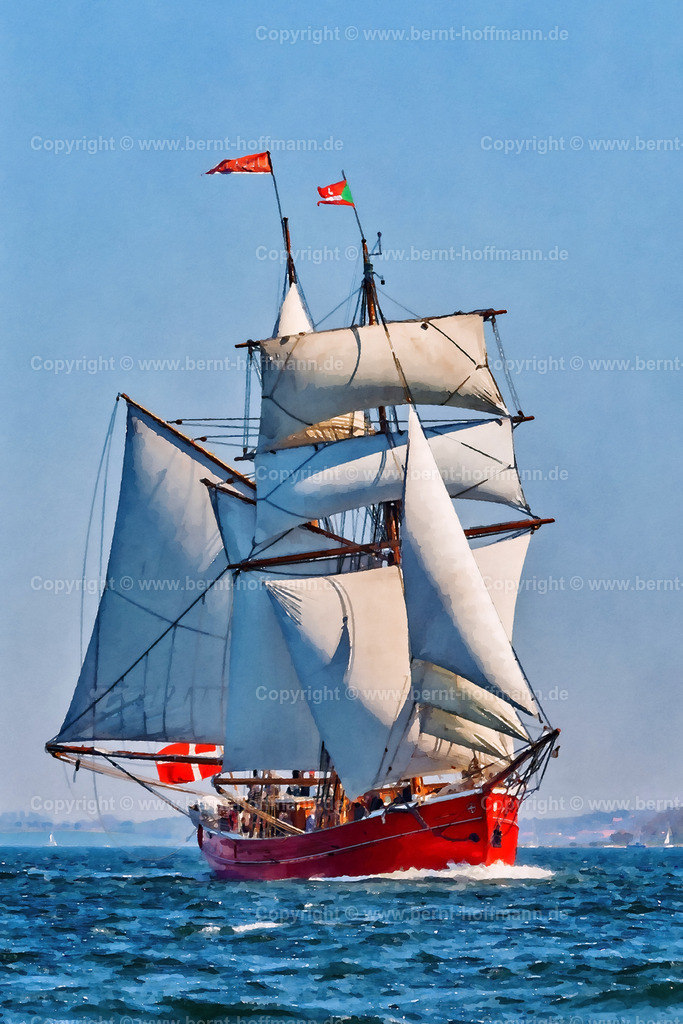 PDM2_2292_RR16_LILLADAN_100x150 | DIGITALKUNST. Toppsegelschoner LILLA DAN unter Vollzeug. __ Dänischer Gaffelsegler mit vollen Segeln " vor dem Wind " auf der Flensburger Förde. Das Schiff - ein Toppsegelschoner - heißt LILLA DAN und hat den Heimathafen Svendborg in Dänemark. __ Seitenverhältnis = 1 zu 3 - Realisiert mit Pictrs.com