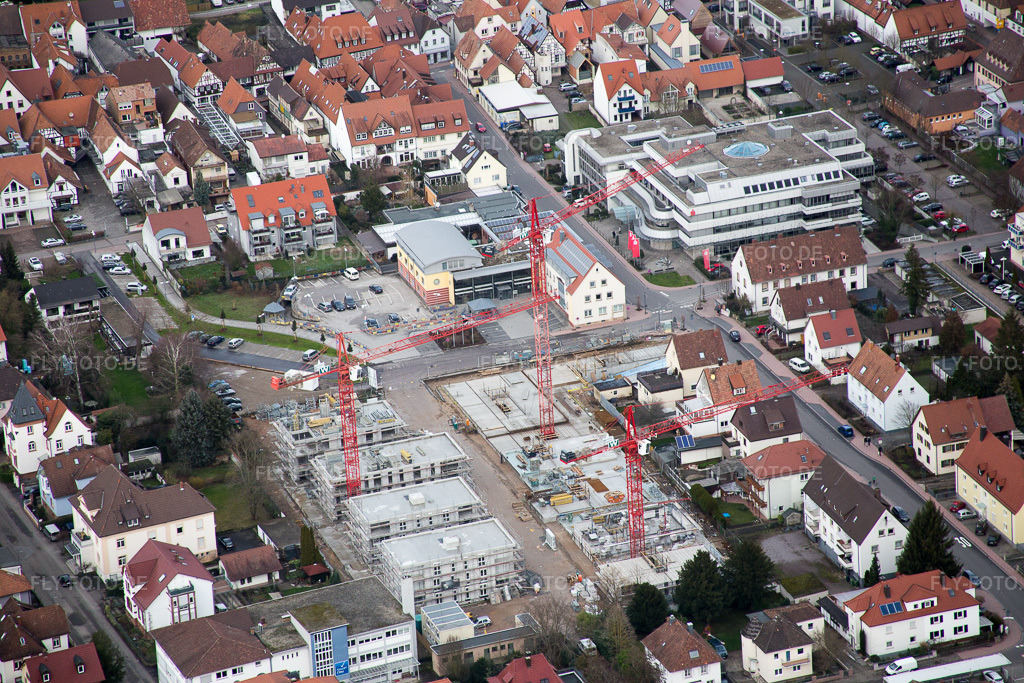 Luftbild: Gebäude- Ensemble- Baustellen zum Neubau eines Stadtquartiers 'Im Stadtkern' in Kandel im Bundesland Rheinland-Pfalz in Deutschland. Foto: IMG_085924.jpg vom 08.01.2016 durch Werner Riehm/FLY-FOTO.de