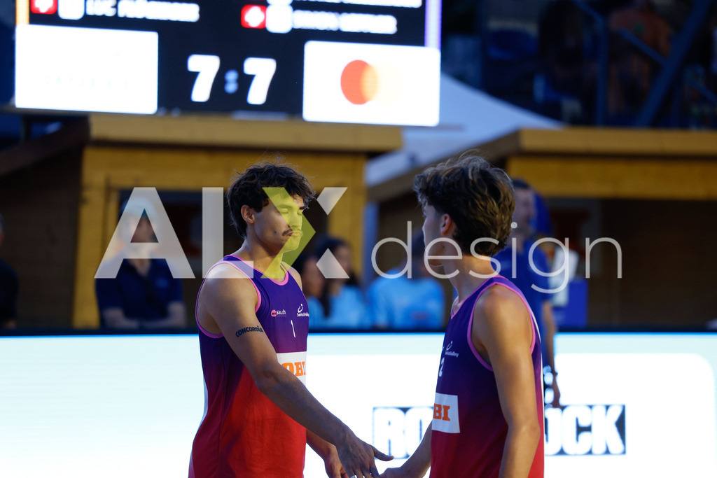 Obi BeachTour 2026 - Basel | BASEL, SWITZERLAND - JULY 17: DANIEL ALLEMANN (SUI) and SIMON LEFFLER (SUI) during the Obi BeachTour 2026 match between DILLIER / FLÜCKIGER (SUI) and ALLEMANN / LEFFLER (SUI) at Barfüsserplatz on July 17, 2026 in Basel, Switzerland. - Realisiert mit Pictrs.com