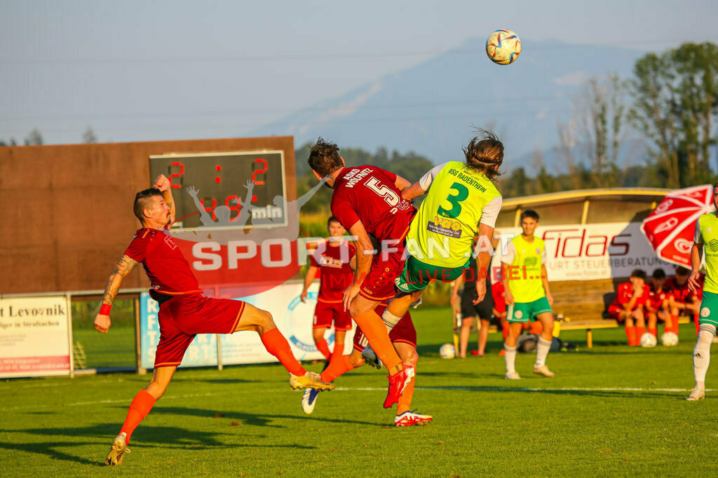 ASKÖ Wölfnitz - WSG Radenthein 2-2, Unterliga West | Johannes Mederer (ASKÖ Wölfnitz #5) Max Unterwandling (WSG Radenthein #3) ASKÖ Wölfnitz - WSG Radenthein 2-2 am 20.08.2023 in Wölfnitz
(Sportplatz), Austria, (Photo by Ernst Krawagner sport-fan.at) - Realisiert mit Pictrs.com