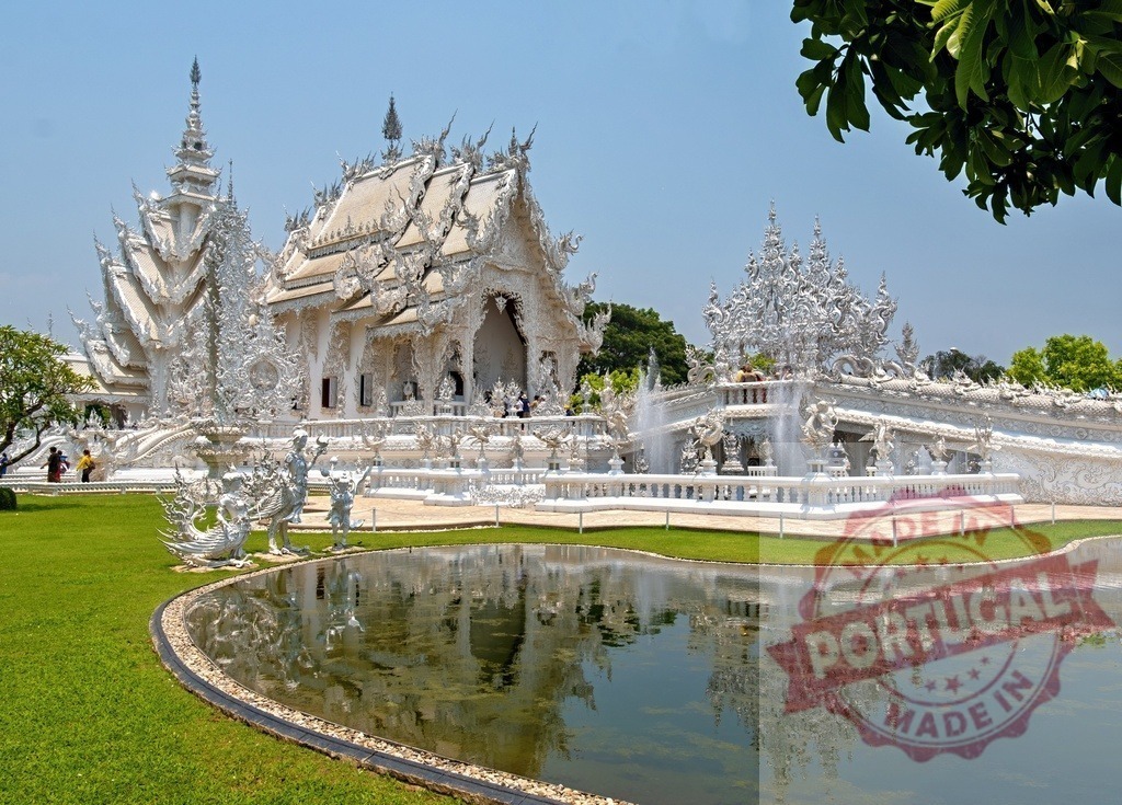 Wat Rong Khun, the white temple reflecting in pond, Chiang Rai, Thailand | Wat Rong Khun, better known as the White Temple, is reflecting in a pond, in Chiang Rai, Thailand - Realized with Pictrs.com