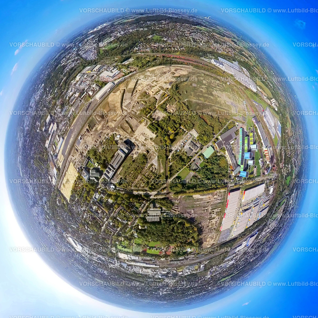 Dortmund221006_15Hoesch-Westfalenhuette | Luftbild, Westfalenhütte Gewerbegebiet, Hoesch Areal, Fisheye Aufnahme, Fischaugen Aufnahme, 360 Grad Aufnahme, Borsigplatz, Dortmund, Ruhrgebiet, Nordrhein-Westfalen, Deutschland