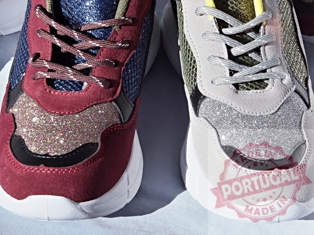 Colorful glitter sneakers presenting modern fashion footwear design | Glittery sneakers displaying current trends in women's fashion and footwear - Realized with Pictrs.com