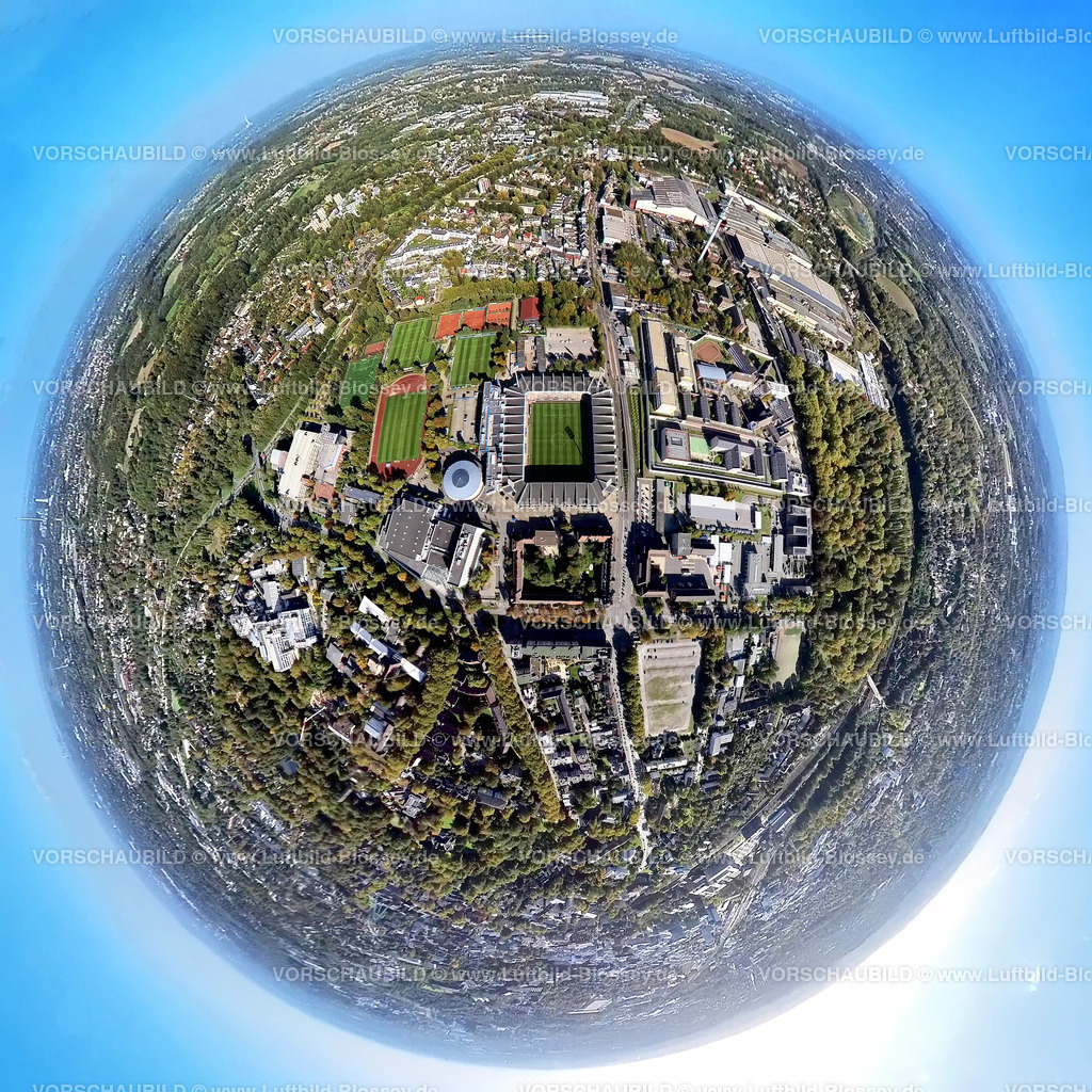 Bochum221006_08_VfL-Stadion_Vonovia | Luftbild, Vonovia Ruhrstadion Bundesligastadion des VFL Bochum, Justizvollzugsanstalt Bochum, Fisheye Aufnahme, Fischaugen Aufnahme, 360 Grad Aufnahme, Grumme, Bochum, Ruhrgebiet, Nordrhein-Westfalen, Deutschland