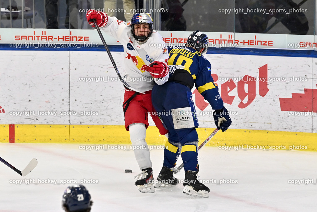 RED BULL HOCKEY JUNIORS vs. EK DIE ZELLER EISBÄREN | #12 Kolarik Leon RED BULL HOCKEY JUNIORS, #40 Huard Nicklas EK DIE ZELLER EISBÄREN, RED BULL HOCKEY JUNIORS vs. EK DIE ZELLER EISBÄREN, RED BULL HOCKEY JUNIORS vs. EK DIE ZELLER EISBÄREN am 14.01.2025 in Salzburg (Eisarena Salzburg), Austria, (Photo by Bernd Stefan)