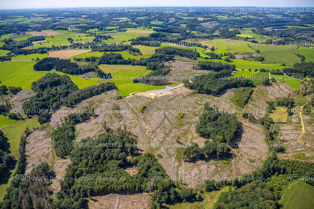 Breckerfeld230801809 | Luftbild, Logrötker Bach, Waldgebiet mit Waldschäden und Kahlschlag, Branten, Breckerfeld, Ruhrgebiet, Nordrhein-Westfalen, Deutschland