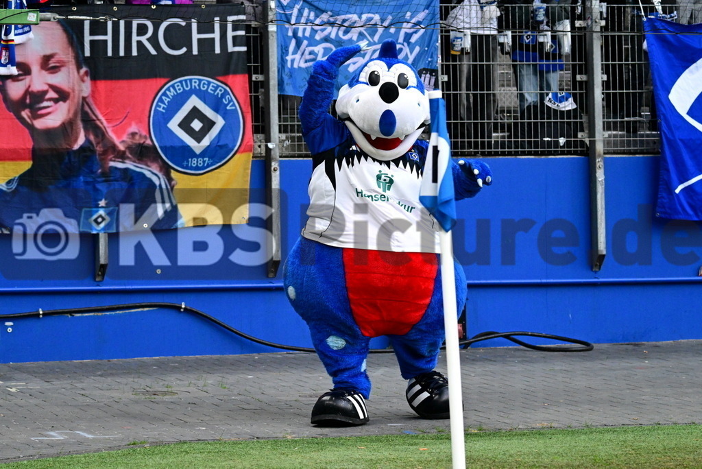 KBS Picture_HSV-Leverkusen_DFBpokal_Frauen_005 | Maskottchen Dino Hermann (HSV) ,Sportplatz :  Volksparkstadion, - Realisiert mit Pictrs.com