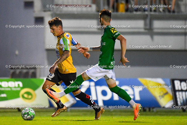 AUT, SPG WSC Hertha / FC Wels vs SV Ried | 22.07.2023, Huber Arena Wels, AUT, OEFB Uniqa Cup, SPG WSC Hertha / FC Wels vs SV Ried, im Bild Belmin Cirkic (WSC Hertha) vs Mark Grosse (Ried)



// OEFB Uniqa Cup Match between SPG WSC Hertha / FC Wels vs SV Ried in Wels, Austria on 2023/07/22