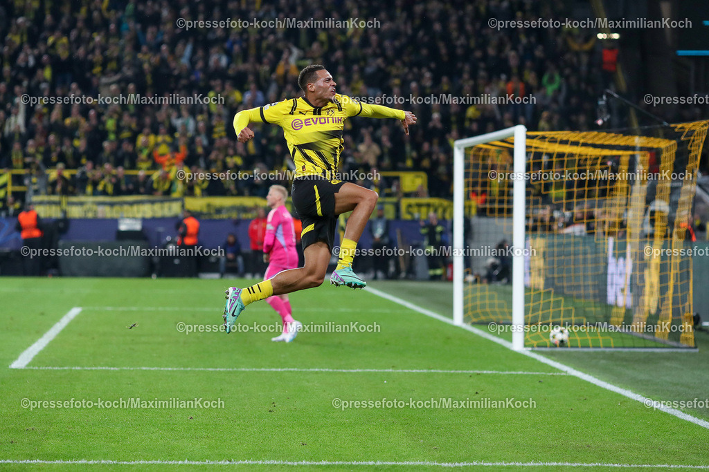 BVB01102401052 | 01.10.2024, Fußball, UEFA Champions League, Borussia Dortmund - Celtic Glasgow, 2. Spieltag, Signal Iduna Park, Saison 2024 2025: Torjubel nach dem 7:1 durch Felix Nmecha (BVB #8)