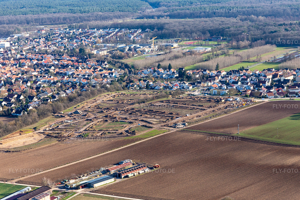 Luftbild: Neubaugebiet K2 Erschliessung in Kandel im Bundesland Rheinland-Pfalz in Deutschland. Foto: IMG_120009.jpg vom 05.02.2020 durch Werner Riehm/FLY-FOTO.de
