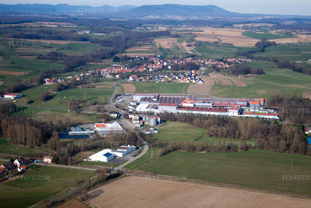 Aerial view: Tryba factory premises in Gundershoffen in the state Bas-Rhin, France. – Photo: IMG_38675.jpg taken on 03/20/2011 by Werner Riehm/FLY-FOTO.com – Resolution of the original: 4752 x 3168 px