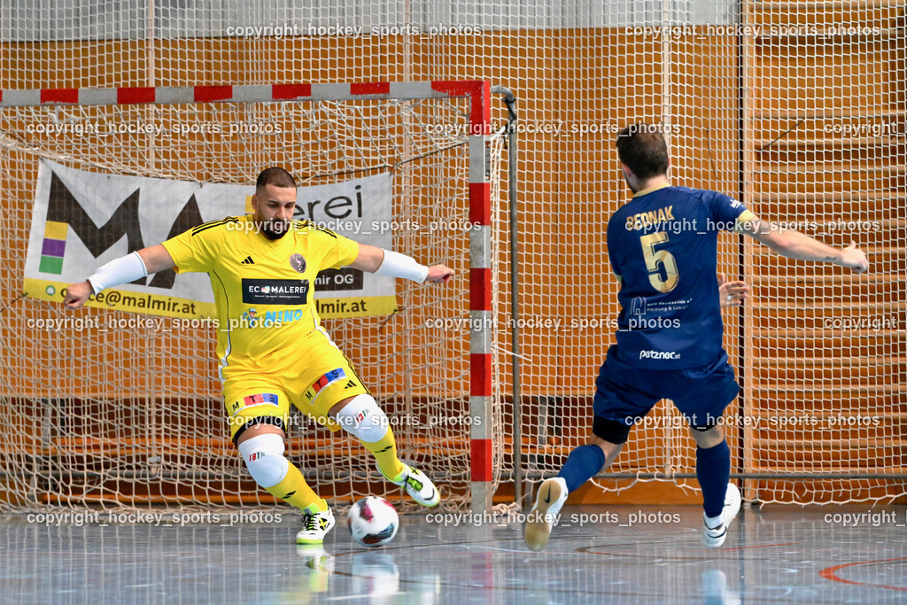 Carinthia Flamengo Futsal Club vs. Futsal Klagenfurt | #1 Youssef Helal Carinthia Flamengo, #5 Rok Rednak Futsal Klagenfurt, Carinthia Flamengo Futsal Club vs. Futsal Klagenfurt, Carinthia Flamengo Futsal Club vs. Futsal Klagenfurt am 01.12.2024 in Klagenfurt (Ballspielhalle Viktring), Austria, (Photo by Bernd Stefan)