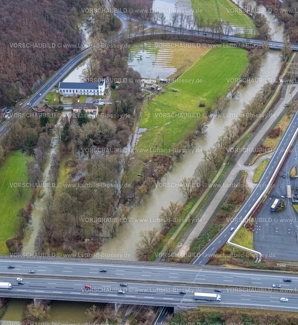 Hagen231201536Lenne2 | Luftbild vom Weihnachtshochwasser 2023, Fluss Lenne, tritt über die Ufer, Renaturierung,  Boele, Hagen, Ruhrgebiet, Nordrhein-Westfalen, Deutschland