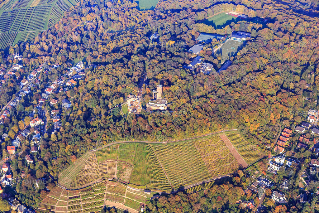 Luftbild: Weinberge unterm Turmberg im Ortsteil Durlach in Karlsruhe im Bundesland Baden-Württemberg in Deutschland. Foto: IMG_075408.jpg vom 26.10.2014 durch Werner Riehm/FLY-FOTO.deAuflösung des Originals: 5472 x 3648 px