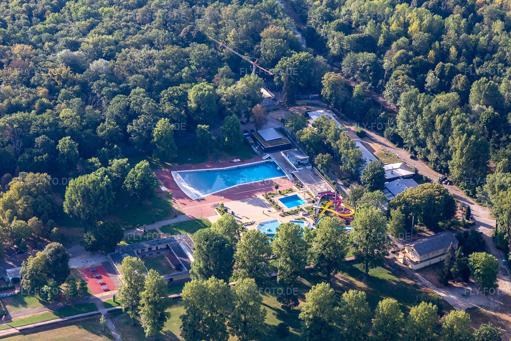 Luftbild: Rheinstrandbad Rappenwört im Ortsteil Daxlanden in Karlsruhe im Bundesland Baden-Württemberg in Deutschland. Foto: IMG_133775.jpg vom 14.08.2022 durch Werner Riehm/FLY-FOTO.deKarlsruher Bäder | Karlsruher Baeder - Entdecke die Vielfalt