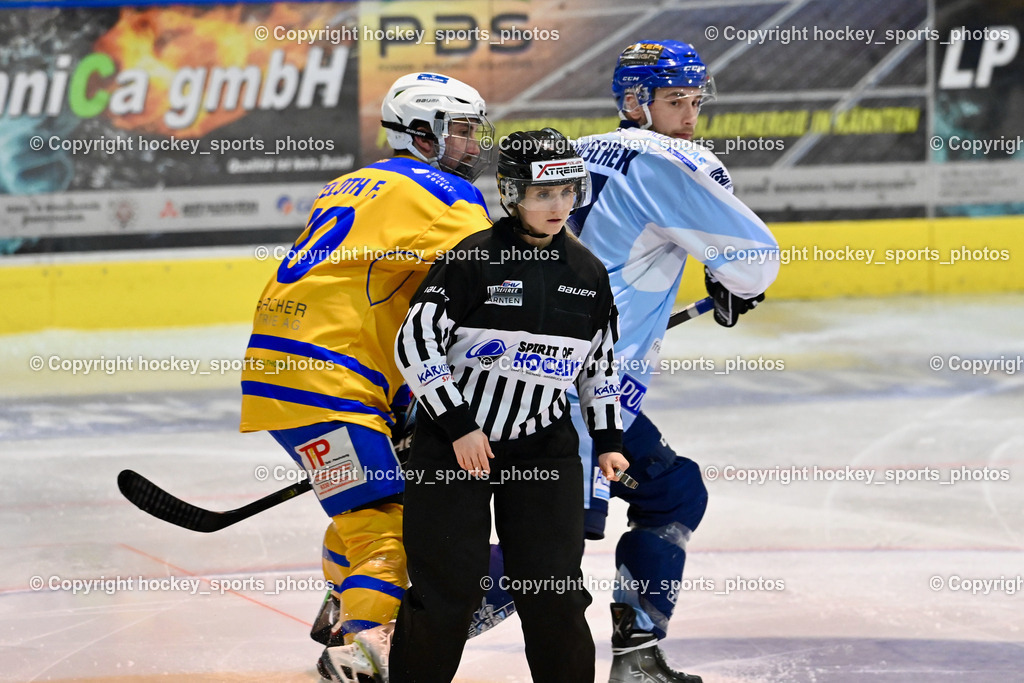 ESC Steindorf vs. EHC Althofen 22.2.2023 | #10 Zeloth Florian, Klemm Anja Referee, #77 Wuntschek Manuel
