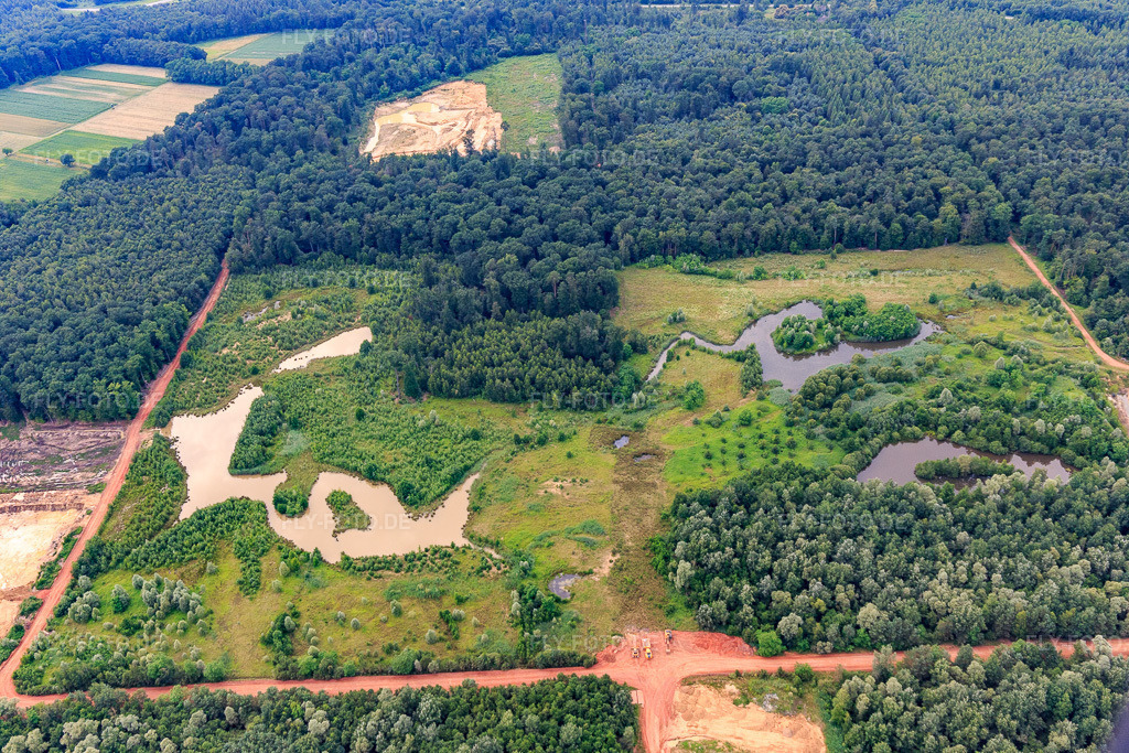 Luftbild: Renaturierte Tongruben im Foret de Hagenau in Kesseldorf im Bundesland Bas-Rhin in Frankreich.Foto: IMG_107899.jpg vom 14.06.2018 durch Werner Riehm/FLY-FOTO.deAuflösung des Originals: 5472 x 3648 px