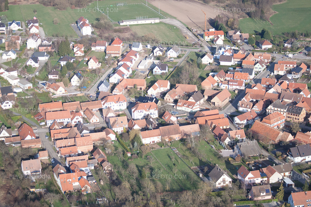 Aerial view: View of the town in Morsbronn-les-Bains in the state Bas-Rhin, France.Photo: IMG_38707.jpg taken on 03/20/2011 by Werner Riehm/FLY-FOTO.comResolution of the original: 4752 x 3168 px