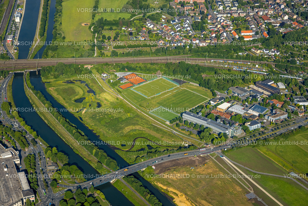 Hamm220601441 | Luftbild, Baustelle Erlebensraum Lippeaue am Fluss Lippe, Sportanlage Hockey- und Tennisclub Philipp-Reis-Straße, Hamtec Hammer Technologie- und Gründerzentrum, Heessen, Hamm, Ruhrgebiet, Nordrhein-Westfalen, Deutschland