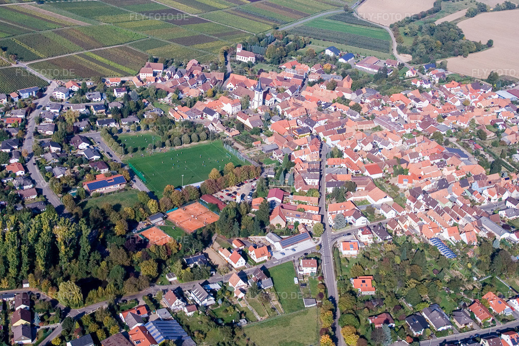 Luftbild: Dorf - Ansicht in der Pfalz im Ortsteil Mörzheim in Landau im Bundesland Rheinland-Pfalz in Deutschland. Foto: IMG_8434.jpg vom 06.10.2007 durch Werner Riehm/FLY-FOTO.de