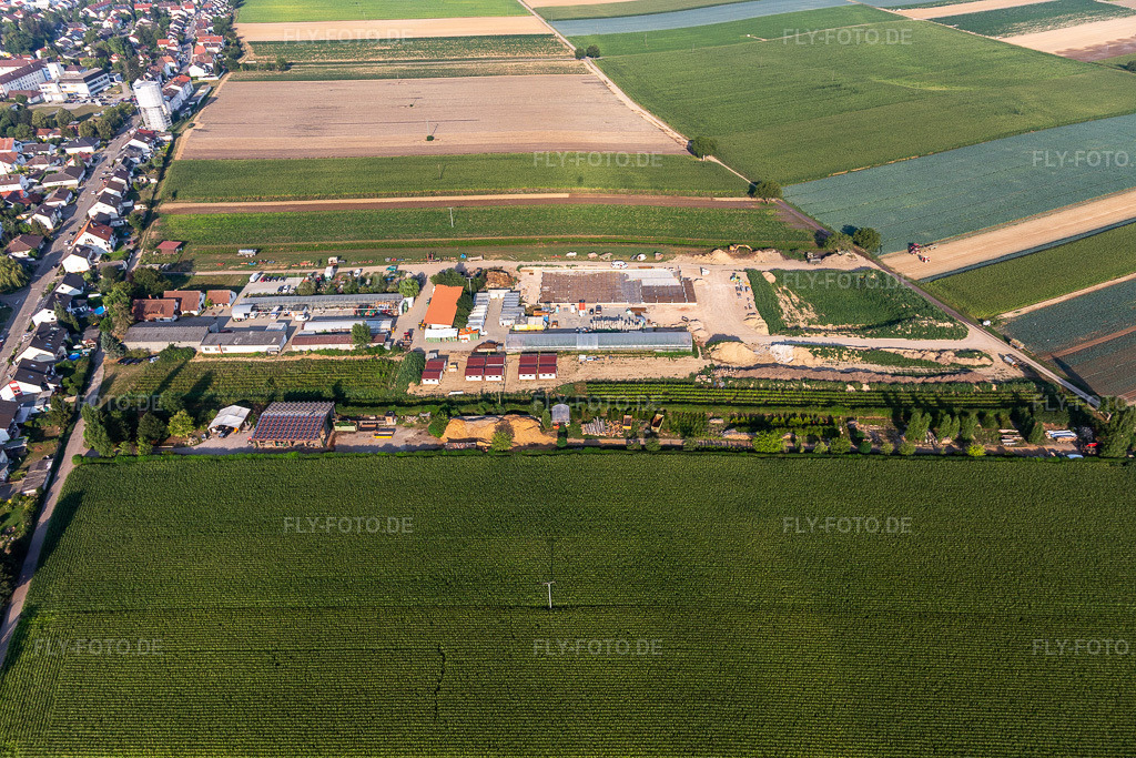 Luftbild: Kugelmann Biogemüse Neubau der Produktionshalle in Kandel im Bundesland Rheinland-Pfalz in Deutschland. Foto: IMG_122128.jpg vom 11.08.2020 durch Werner Riehm/FLY-FOTO.de